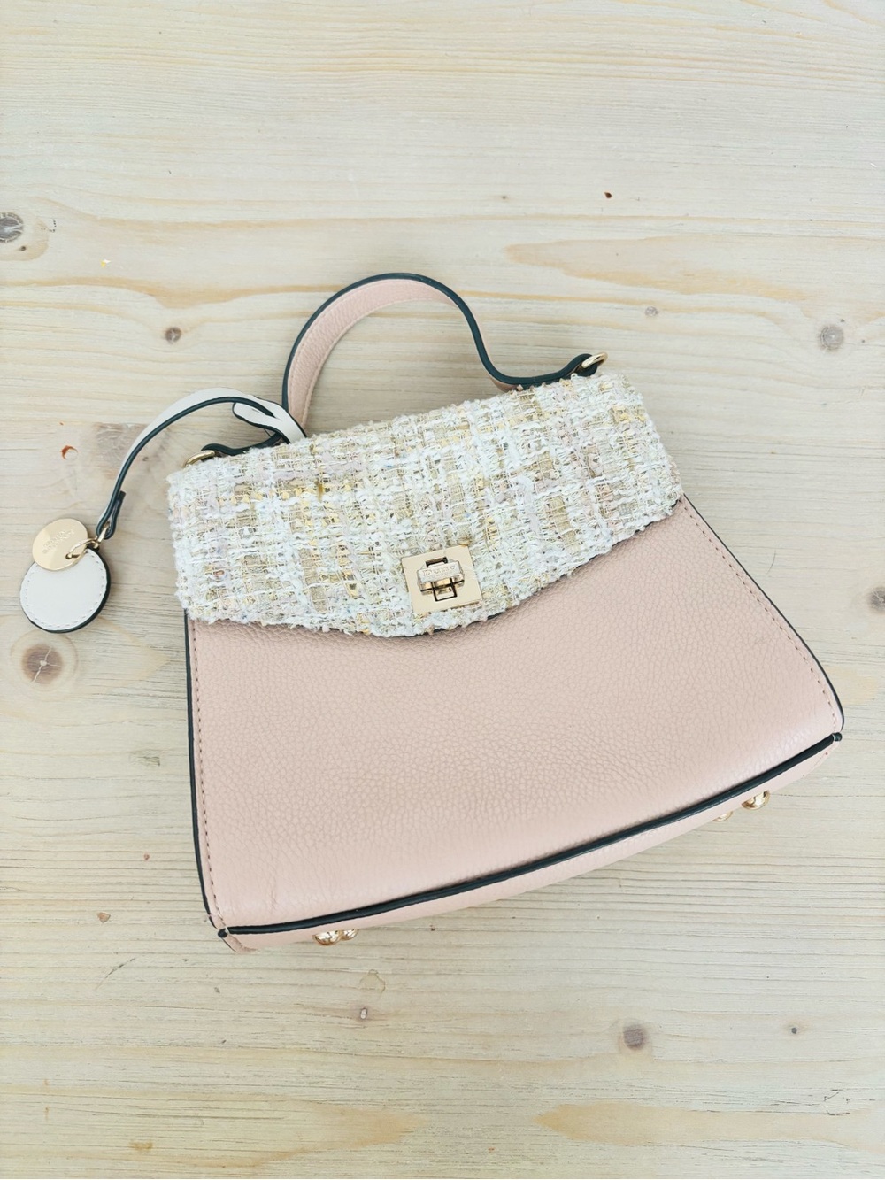 Dune London Blush Pink Tweed Top Handle Satchel Crossbody Purse Bag
